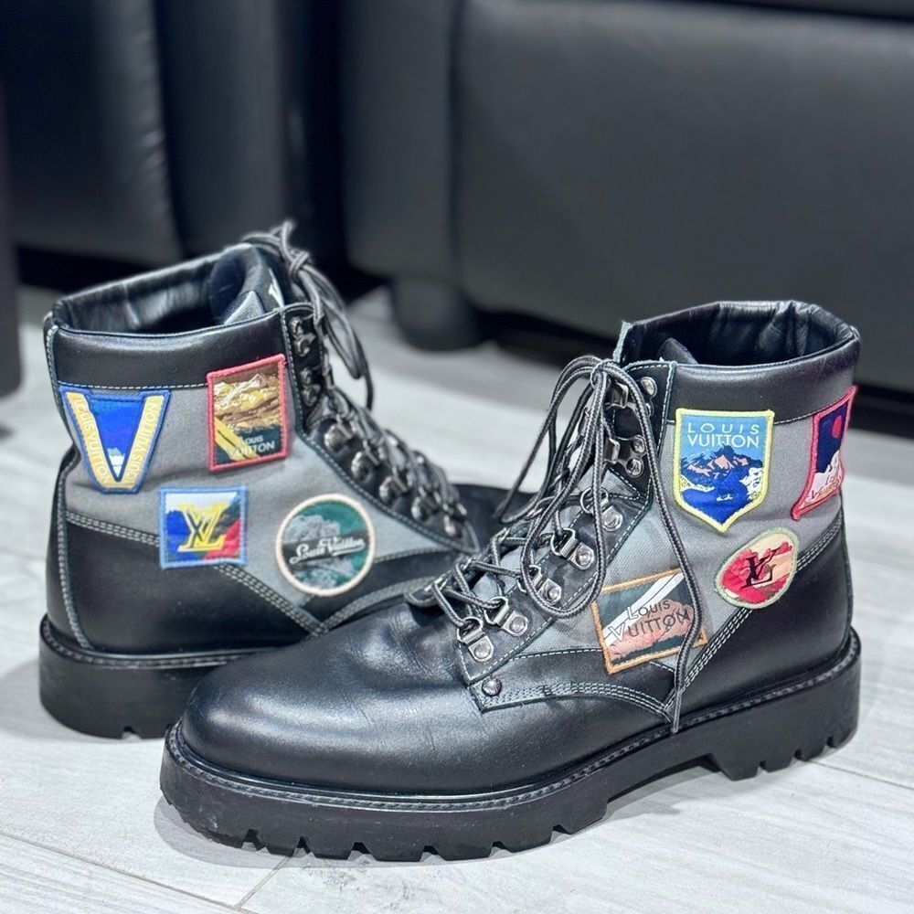 Louis Vuitton Oberkampf Patch Leather Combat Boots Size 8.5 - Picture 1 of 8
